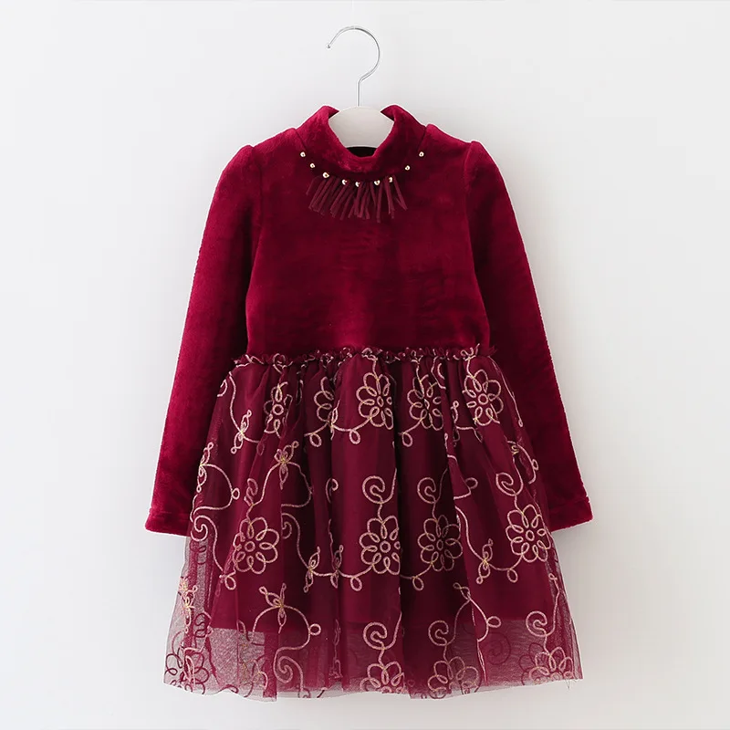 

Girls Dress 2018 New Winter Dresses Children Clothing Princess Dress Long Sleeve Wool Floral Design Girls Clothes 3-7T