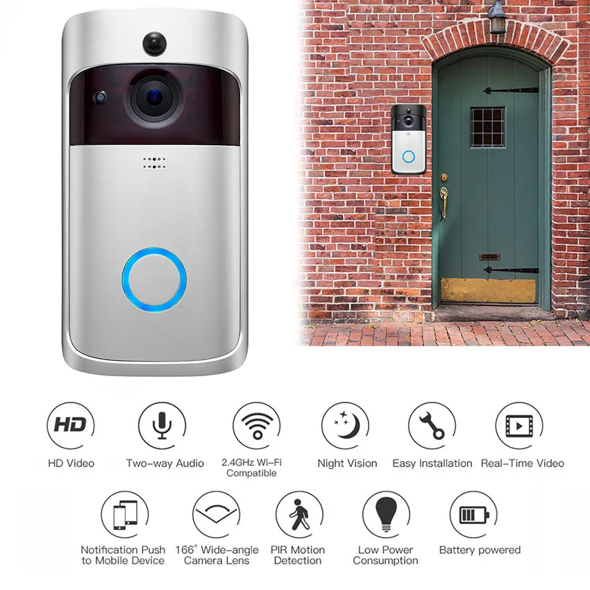 Real-Time Notification Two-Way Talk UK Night Vision Wide Angle with Battery WiFi Doorbell Camera Wireless with Smart PIR Motion Detector Video Doorbell Camera