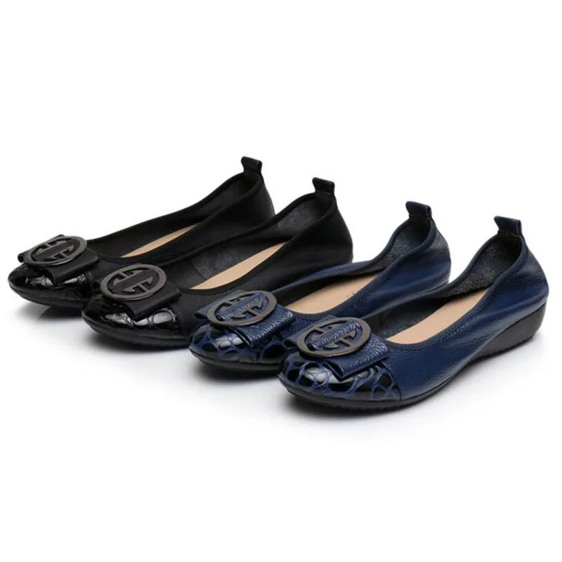 Genuine Leather Loafers 2018 Black Blue Ballet Flats Shoes Woman Slip On Comfortable Casual Women Ballerina Shoes Big Size 34-43 (9)