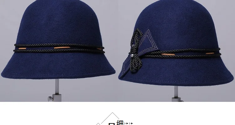 Осень зима бантом Модная женская шапка Британский элегантный шляпы фетровые для женщин Шерсть шапки синий D276