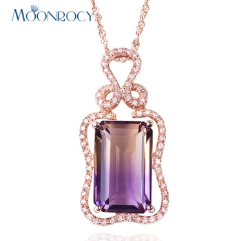 

MOONROCY Drop Shipping Rose Gold Color Cubic Zirconia Colourful Crystal Pendant Necklace Jewelry Wholesale Choker for Women Gift