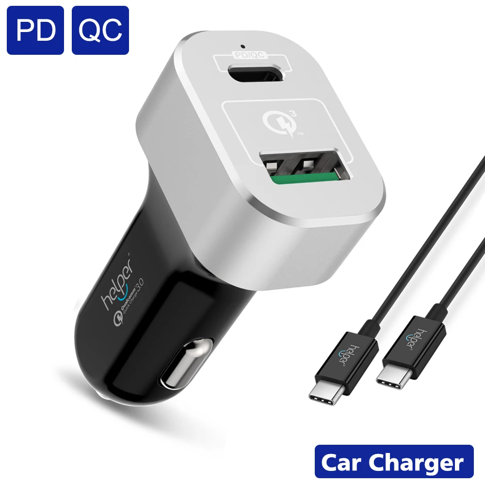 Быстрая зарядка 3 0 и USB Type-C PD 63 Вт 2-портовое Автомобильное зарядное устройство для