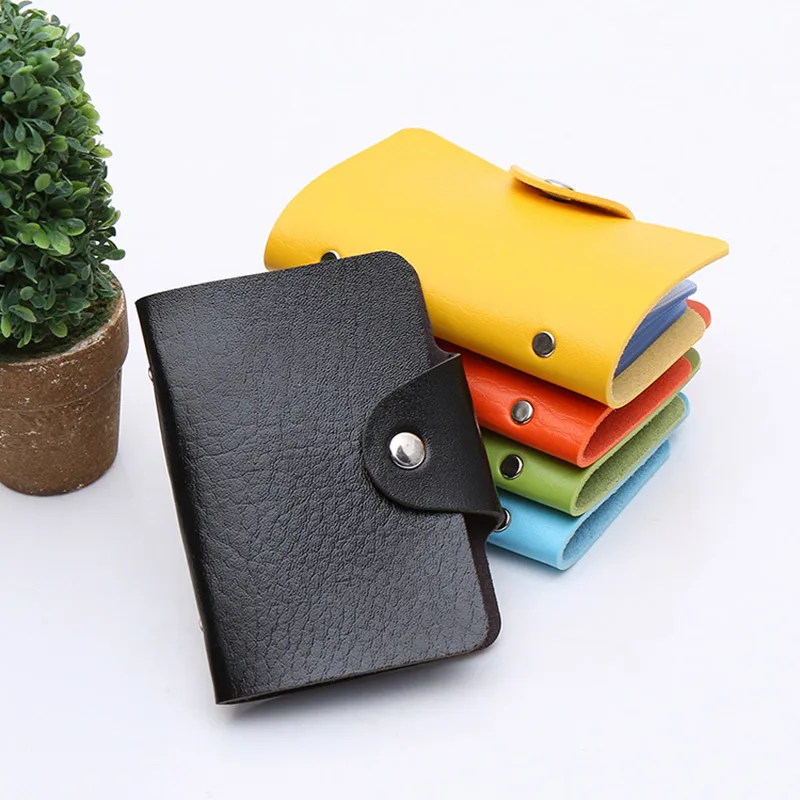 Men Women Fashion Credit Card Holder Travel Cards Wallet PU Leather Buckle Business ID Card Holders New - Цвет: Черный