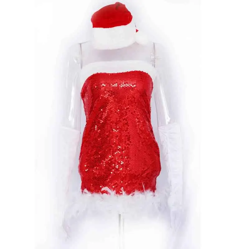 Новое рождественское платье Женский Рождественский костюм для взрослых красное бархатное меховое сексуальное платье Санта-Клауса с блестками нарядные вечерние платья для косплея