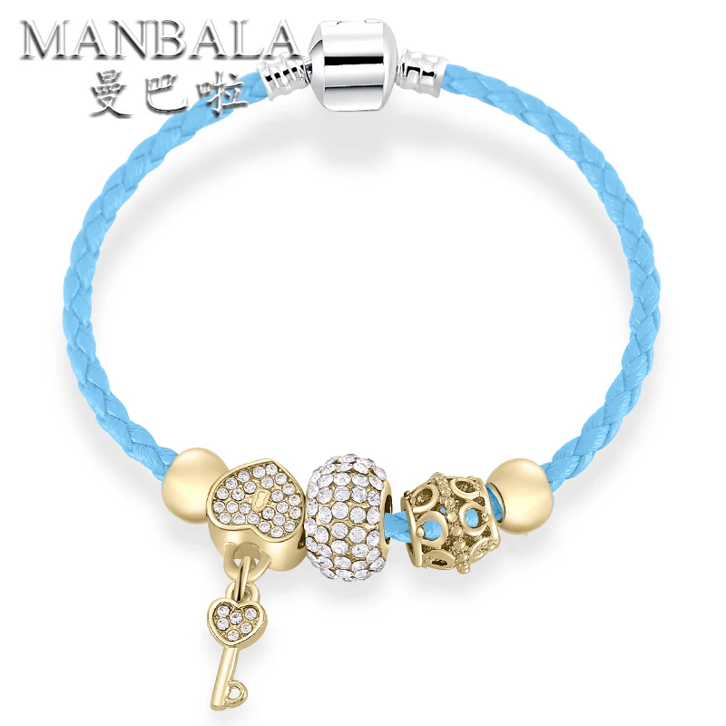 MANBALA 4 Цвет Оптовые Кожаные Браслеты с Ключевых Сердце Кулон для Женщин