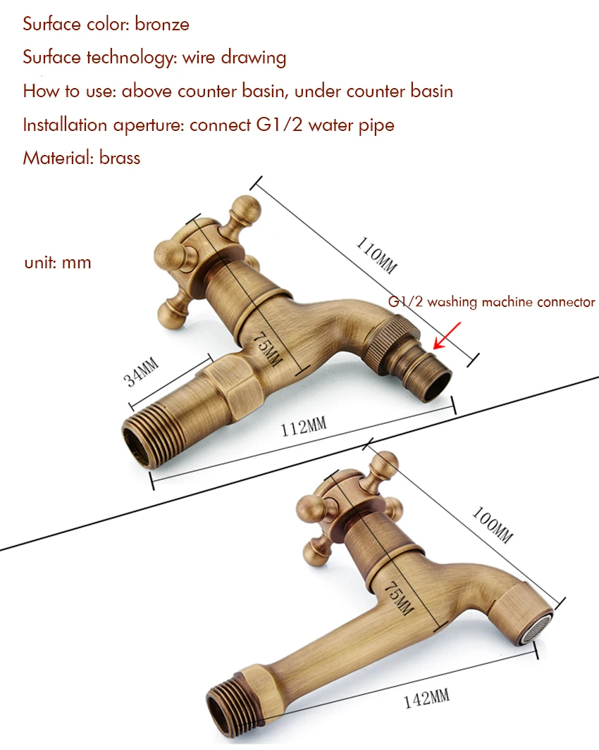 Античная латунь длинный/короткий одно отверстие стиральная машина/нормальный кран один холодный кран декоративный наружный садовый смеситель