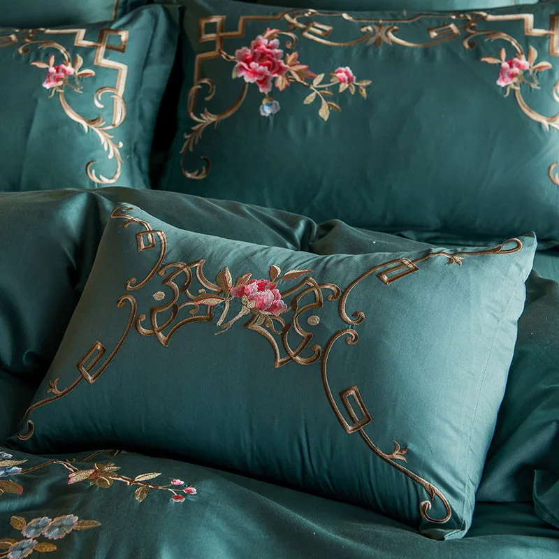 Waliicorners 60S Egypt Cotton Luxury 4/7pcs Bedding set Queen/King Size Embroidery style Bed set Duvet cover Bed linen Pillowcases 45 WFG_7300