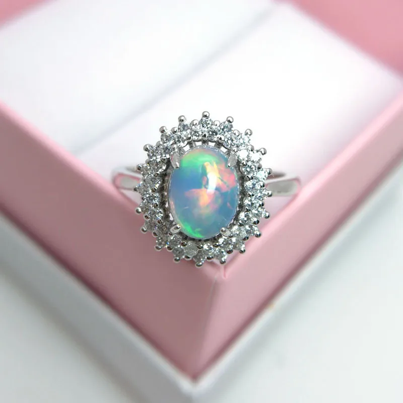 

shinning Top Quality Ethiopian Natural Opals oval 6*8mm gemstone Ring 925 sterling silver fine jewelry for lady gift with box