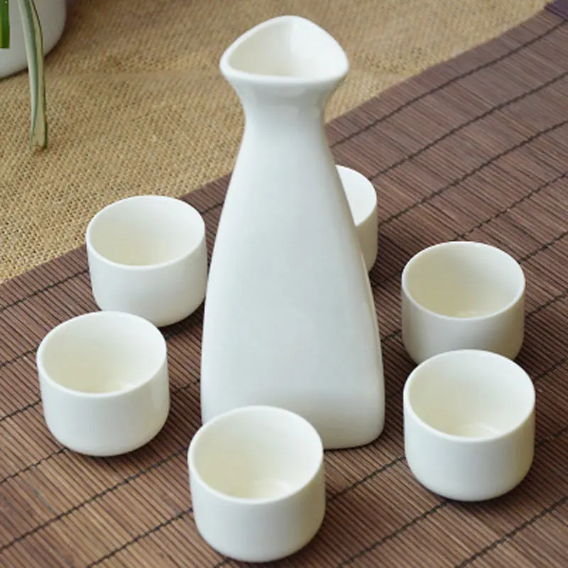 7Pcs Ceramics Japanese Sake Pot Cups Set Home Kitchen Flagon Liquor Cup Drinkware Spirits Hip Flasks Sake White Wine Pot Gifts