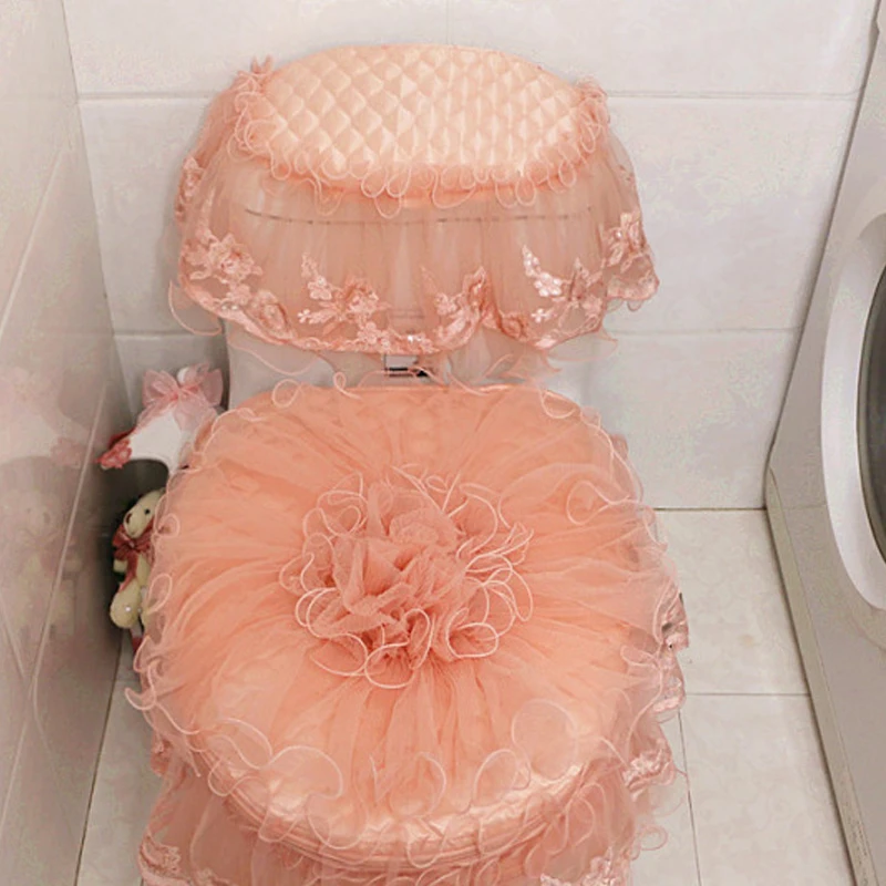 Buy Elegant 3pcs Lace Designed Cloth Toilet Cover