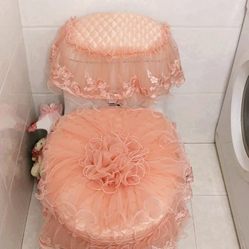 

Elegant 3pcs Lace Designed Cloth Toilet Cover Bedroom Rug Tank Lid Set