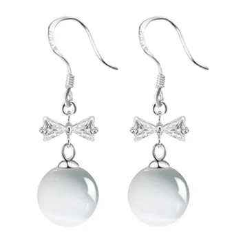 

100% 925 sterling silver fashion bowknot natural opal stone crystal ladies`stud earrings women jewelry gift drop shipping