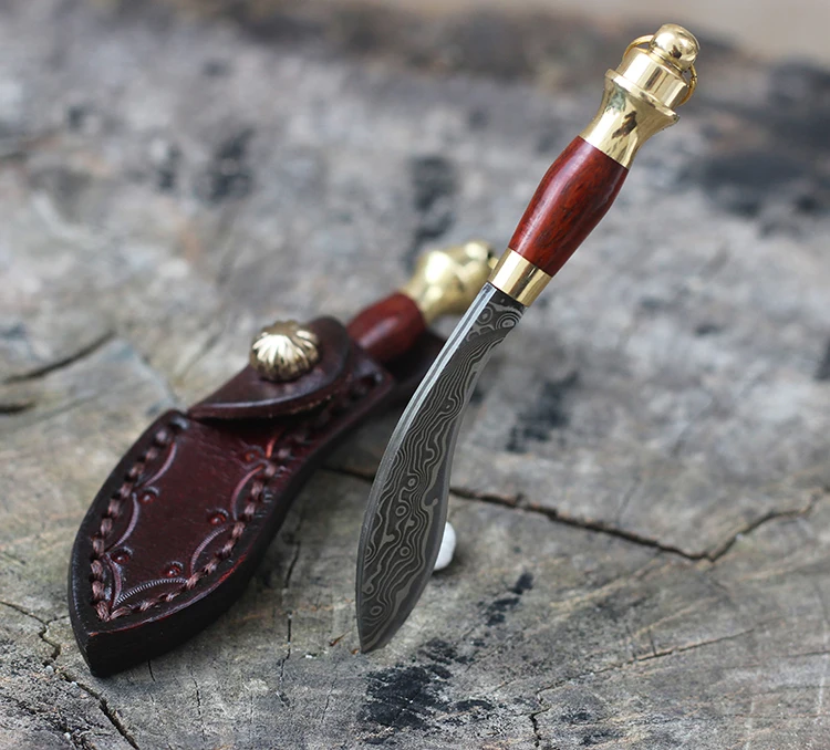 Мини прямой нож чайный Дамасская сталь маленький ключ инструменты многоцелевой