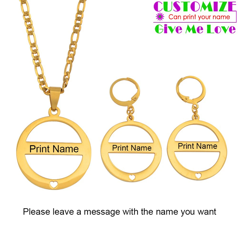 

Anniyo Customize Name With Black Ink Pendant Necklace Earrings Sets Stainless Steel Letter Jewelry Personalized Letters #056821