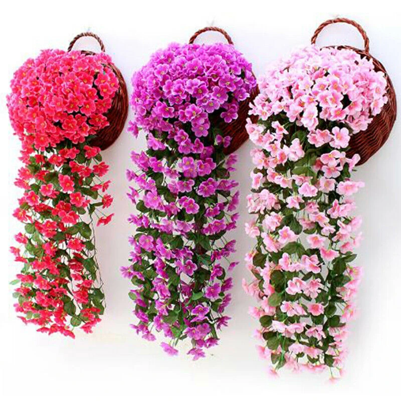 

Artificial Violet Flowers, Hanging Ivy Plant Fake Silk Wall Wisteria Basket Orchid for Wedding Home Garden Balcony Floral Decora