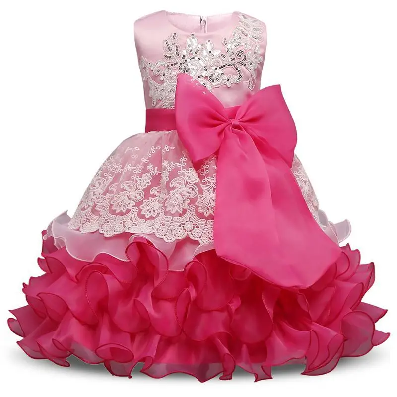 Evening Gown Flower Girl Formal Dresses Bow Lace Princess Wedding Dress Girls Clothes Kids