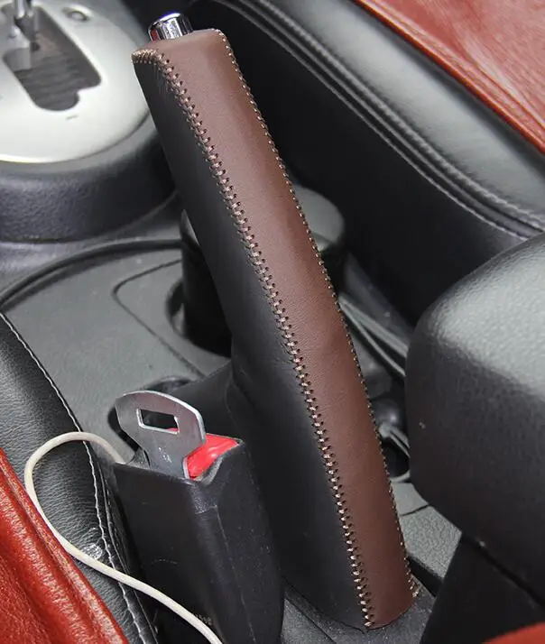 LS АВТО топ из натуральной кожи чехол для ручного тормоза для Nissan Qashqai ручка ручного тормоза верхний слой кожаный чехол ручной тормоз - Название цвета: Black and brown