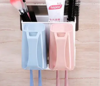 

1SET Multi-function Wall Hanging Traceless Sticking Toothbrush Rack Shelf Washing Cover Device Toothbrush Holder with Cup KP 024