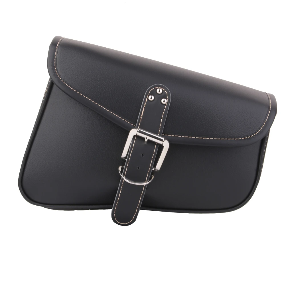 Black Motorcycle Saddle Leather Bag Storage Tool Pouch Black For Motorbike