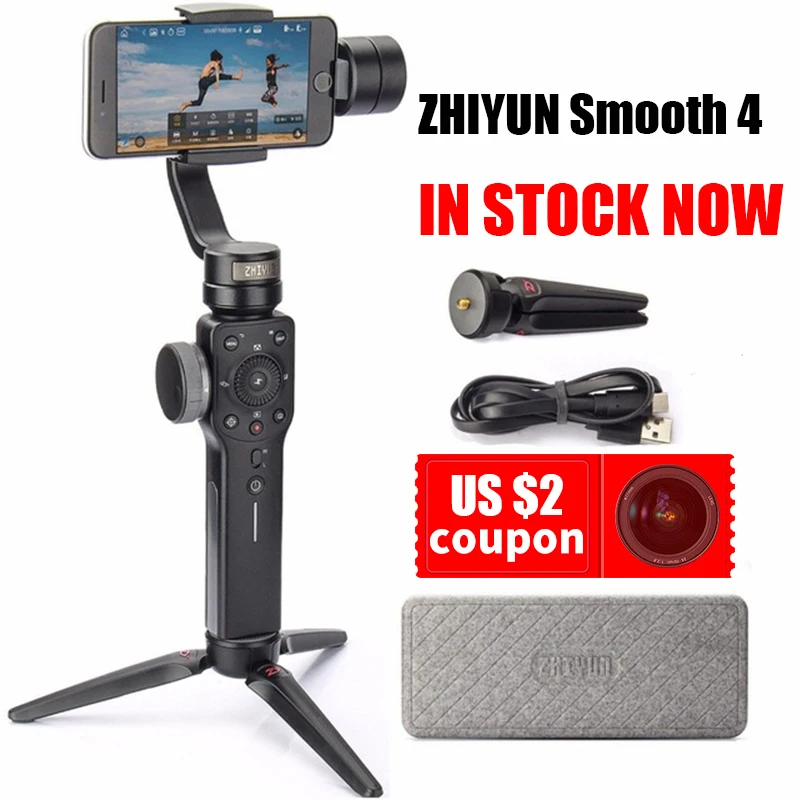 

Instock Zhiyun Smooth 4 3 Axis Handheld Gimbal Auto focus Stabilizer for iPhone X Gopro Hero sjcam cam xiaomi PK Smooth Q