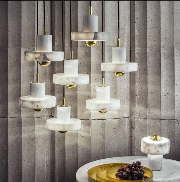 

Modern marble dining room chandelier single-headed multi-headed Nordic style lamps personality simple bedside lamp
