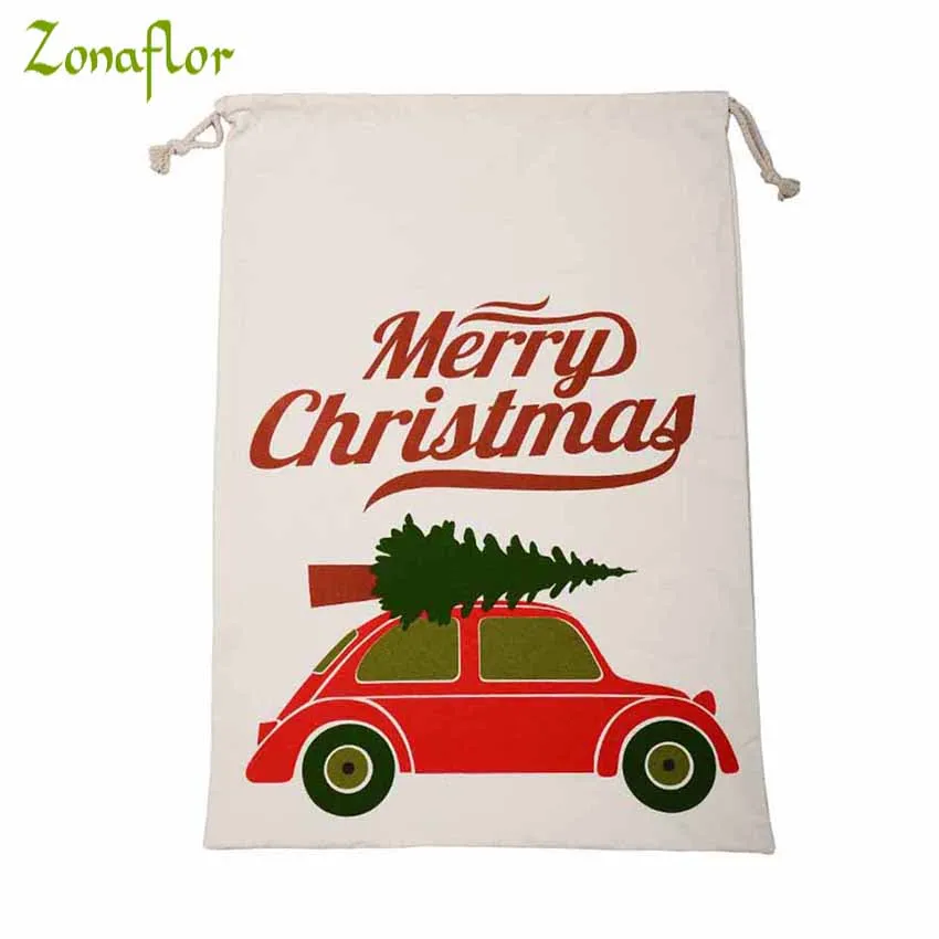 

Zonaflor Mery Christmas Canvas Candy Christmas Tree Printed Gift Bag Fashion Drawstring Pouch Storage Cartoon Gift Bags For Kids