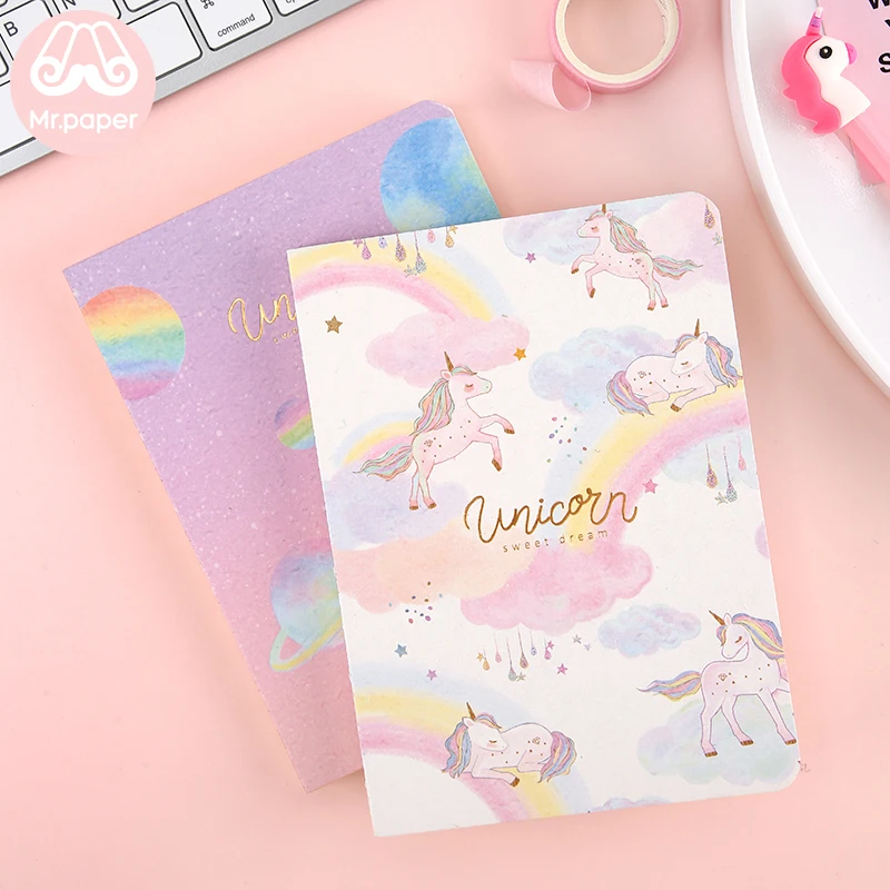 

Mr Paper 4 Designs Cute Cartoon Colorful Unicorn Notebook Kawaii Diary Bullet Journal Scrapbook Student Blank Planner Notebook