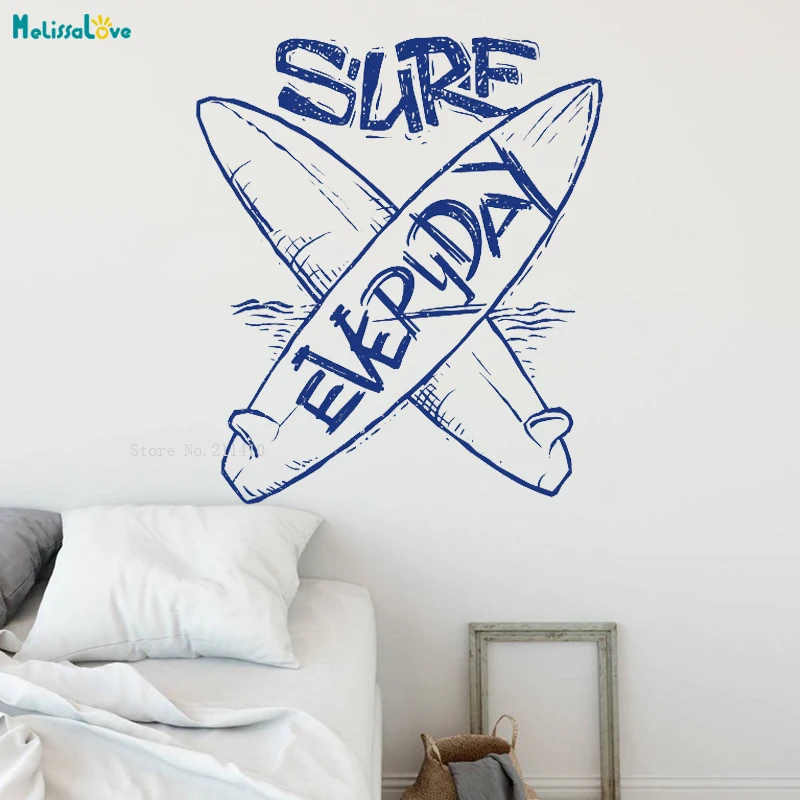 

Surfboard Shape Wall Decals New Design Surf Everyday Extreme Sports Home Decor Self-adhesive Seaside Art Vinyl Poster YT1760