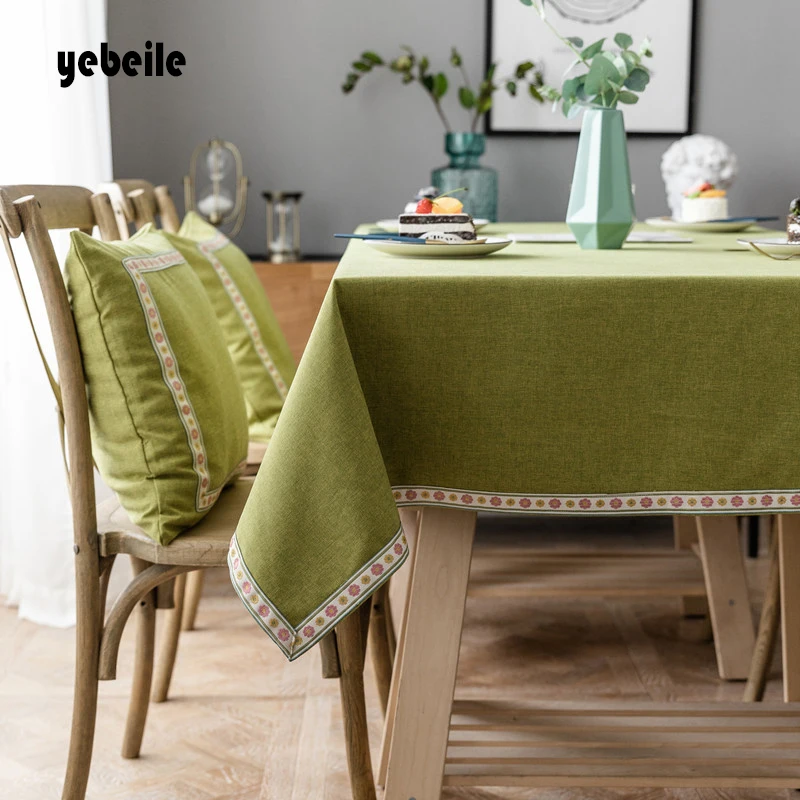 

Yebeile modern polyester-cotton waterproof ribbon lace tablecloth rectangular home/hotel/restaurant/tea table cloth