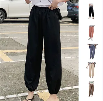 

Ice Silk Chiffon Women Pants Summer Loose Pleated Beam Foot Harlan Pants