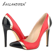 

LOSLANDIFEN New Sexy Pointed Toe Women Pumps Fashion Mix Color Thin High Heels Shoes Woman Stitching Wedding Party Shoes