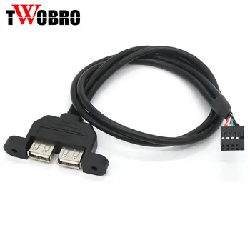 

30cm 50cm Motherboard Internal 9Pin 9P to double 2 Port USB 2.0 A Female Panel Mount DATA Cable