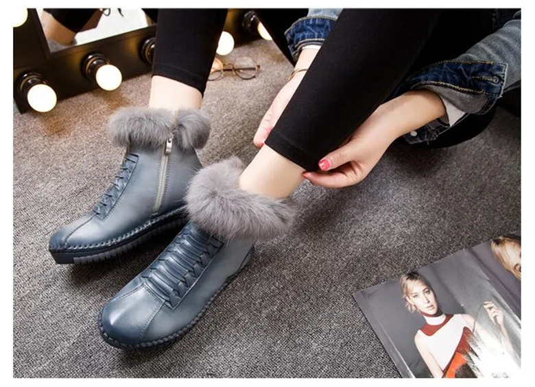 TIMETANG/Новинка; повседневные женские зимние ботинки с боковой молнией; кожаная обувь ручной работы; женские ботинки из кроличьей шерсти; ботильоны на платформе