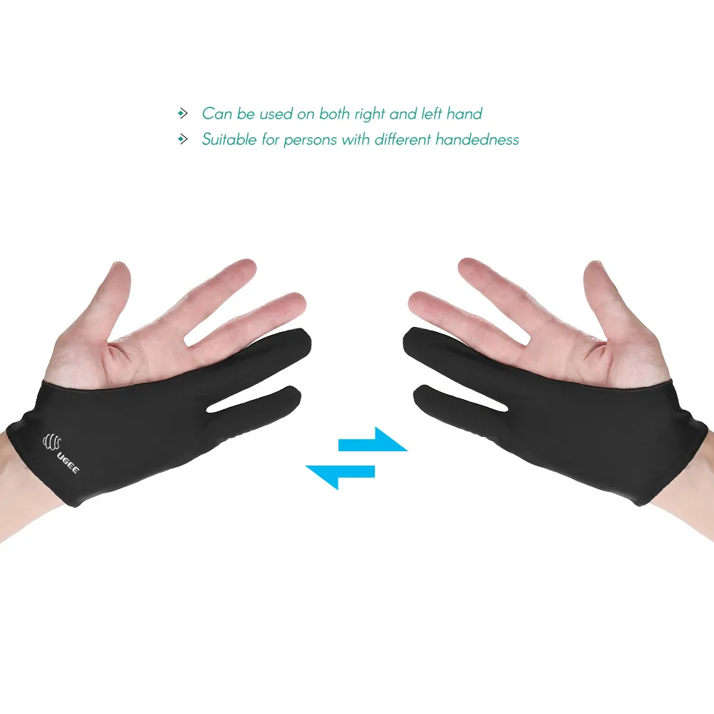 UGEE свободный размер двухпальцевая перчатка для рисования анти-обрастающий черный подходит для правой левой руки для художника планшета чертежный ящик xp-pen