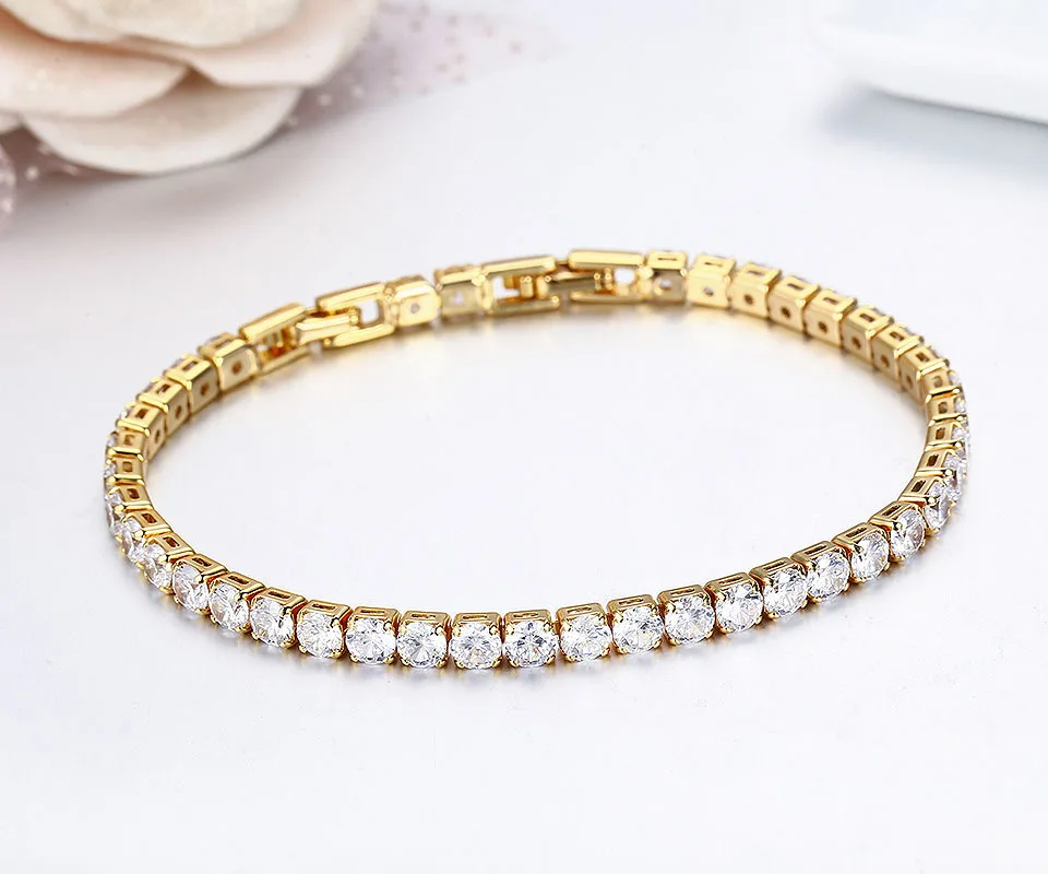 Cluster Round CZ Tennis Chain Gold Color Bracelet& Bangles For Women Girls Gift Jewelry Braceletes pulseras bracciali donna