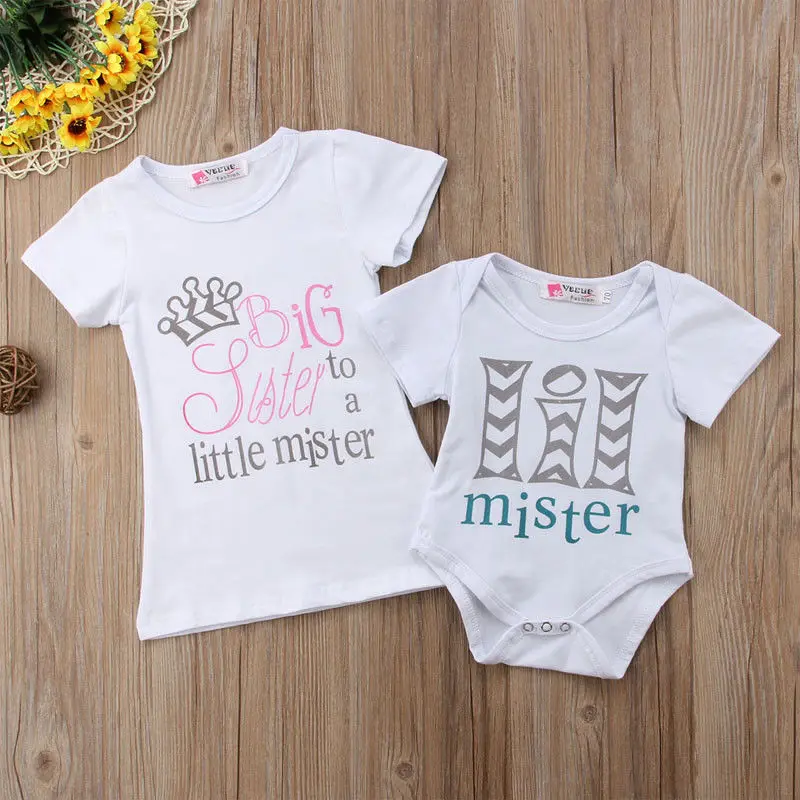 

Family Matching Outfits Big Sister To Little Mister Newborn Baby Boy Romper Girls shirt Outfit