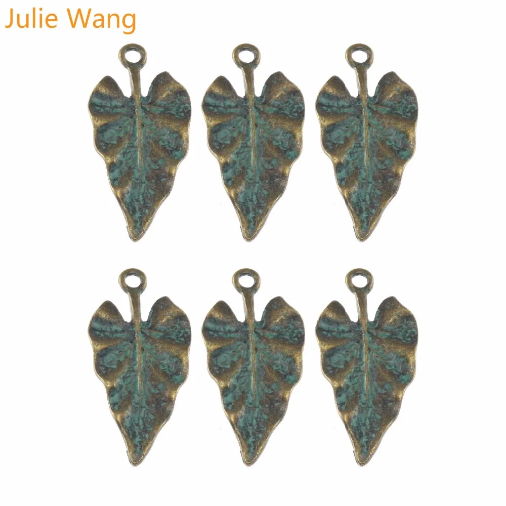 Julie Wang 20 шт. талисманы из античной бронзы зеленая в форме сердца Листья Подвески