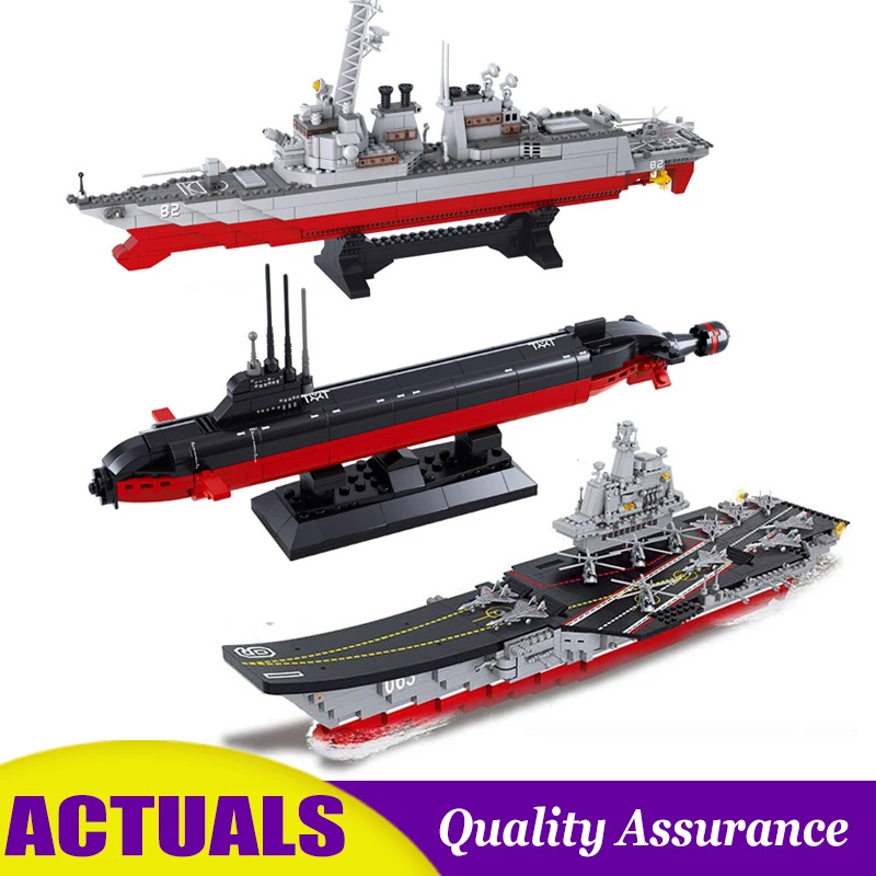 

Aircraft Carrier Destroyer Submarine Sluban 0390 0391 0399 Compatible Lego Military War Building Blocks Ship Plane Toys