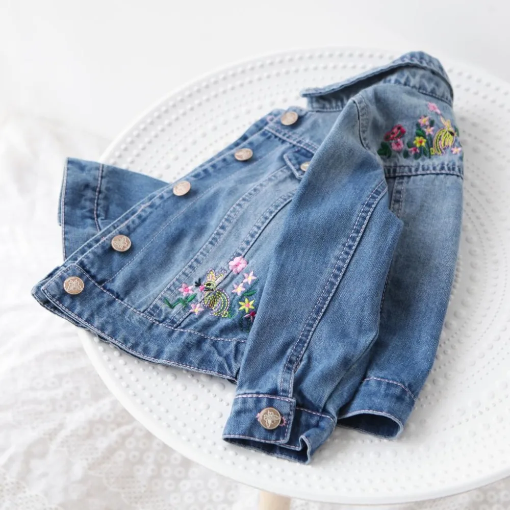 

Girl's jeans coat autumn outfit children's floret embroidery leisure jacket girl middle school children's coat