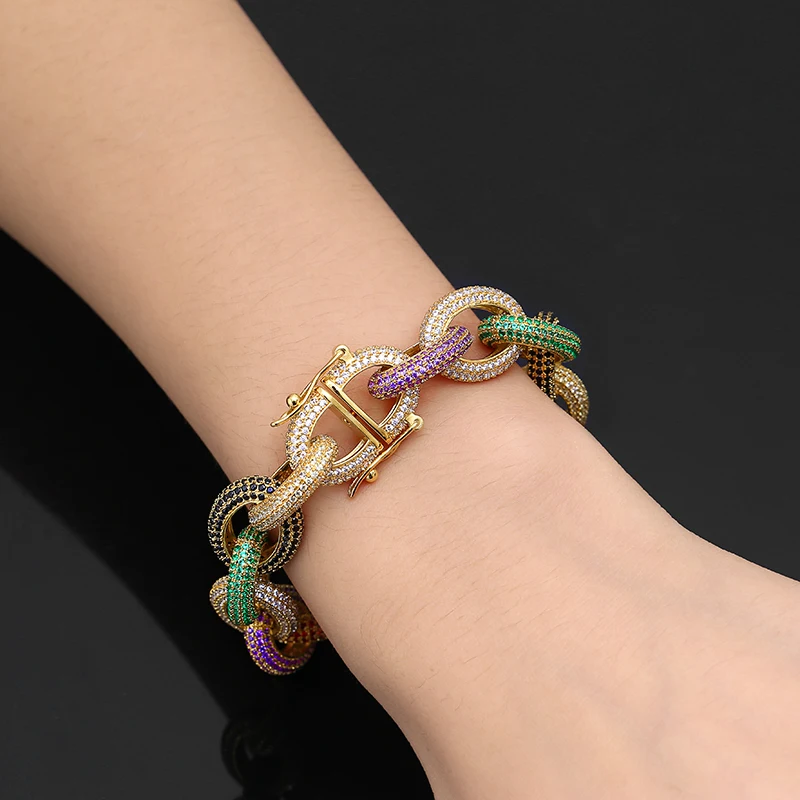 

USENSET Luxury Simulated Fashion Bracelets &men's Bangles High Quality Gold Silver Iced Out Miami Cuban Bracelet Hip Hop