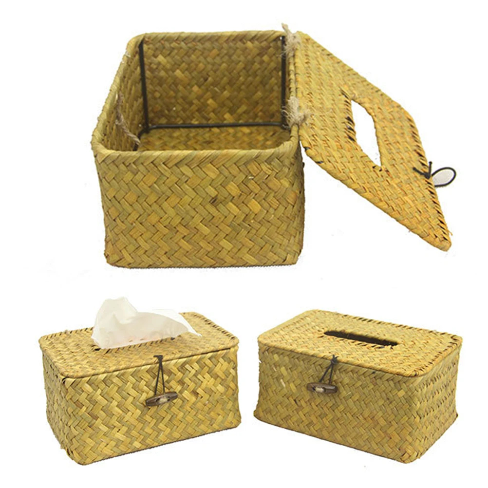 

1 PC Handmade Seaweed Tissue Box Woven Removable Tissue Box Natural High Quality Tissue Case For Home Hotel Use