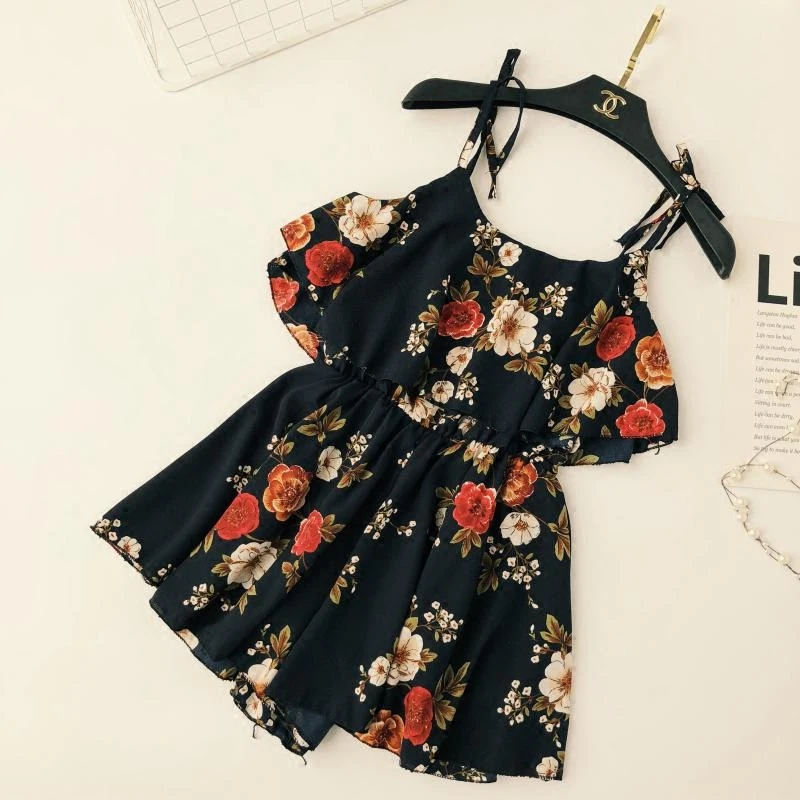 

2019 Summer Print V neck Chiffon Wide Leg Jumpsuits,Women Rompers Beach Jumpsuit