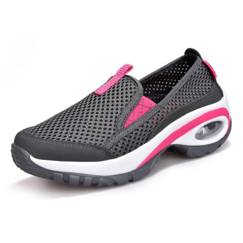 Женская обувь для бега на воздушной подушке; нескользящая сетчатая дышащая уличная спортивная обувь; сезон весна года; кроссовки на платформе; прогулочная обувь - Цвет: black