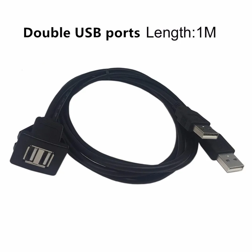 black USB2.0 кабель для скрытого монтажа 1 м/2 м двойной/один USB порт удлинитель флеш приборная панель монтажный кабель для автомобиля лодки мотоцикла - Название цвета: black