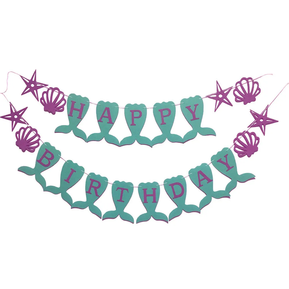 New 1 Set Happy Birthday Banner Party Decoration Supplies Mermaid Themed Celebration Favor Gifts