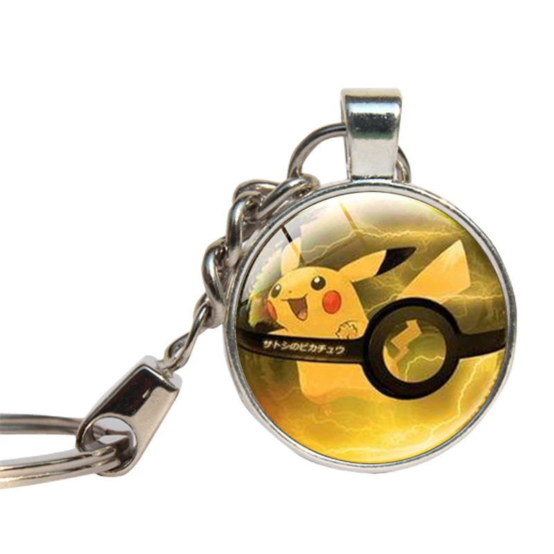 

Pokemon Go Pikachu Keychains Anime Pocket Monsters Key Rings Glass Dome Key Chain Cabochon Key Jewelry Childeren' Day Gift