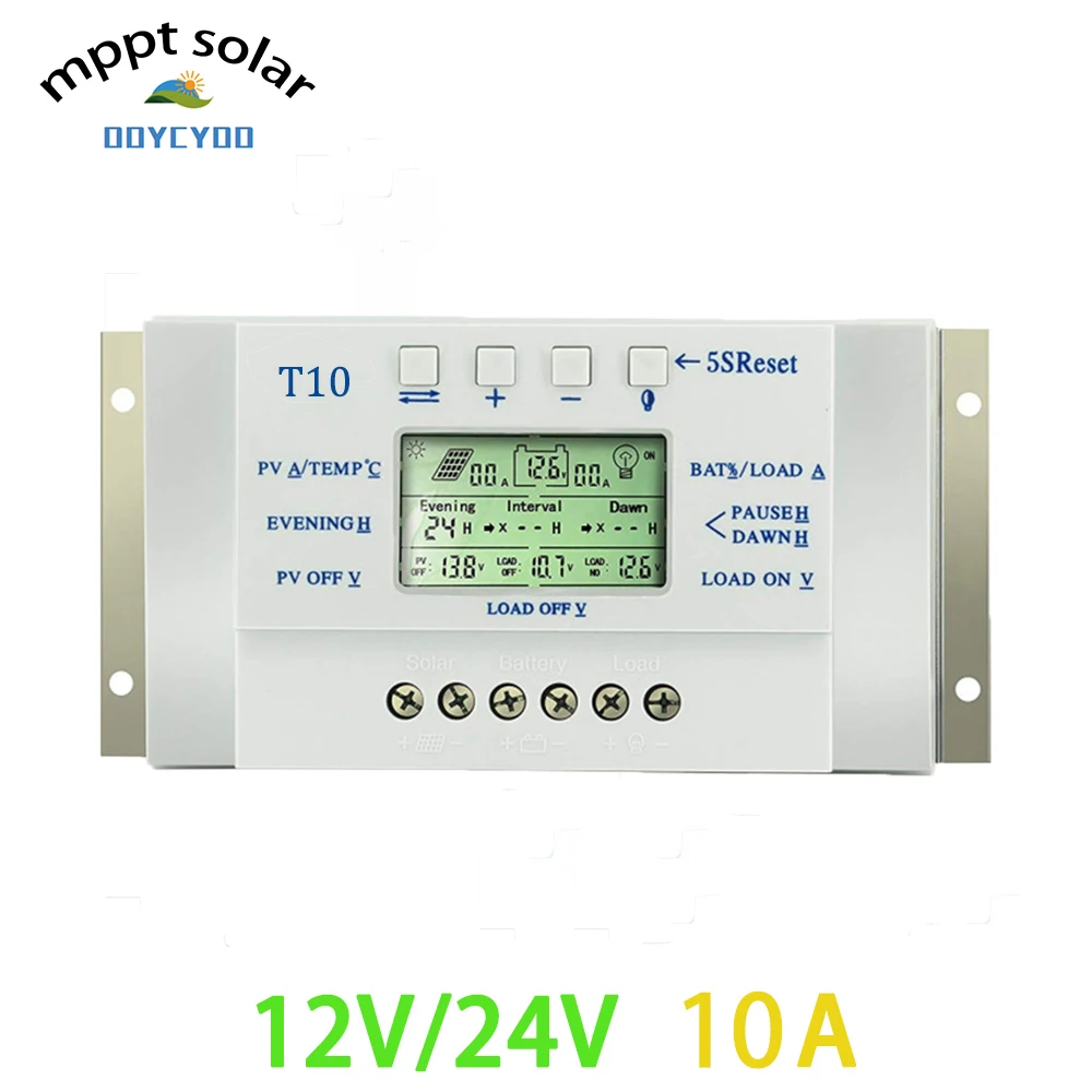 

OOYCYOO Solar Charge Controller 10A 12V 24V for Max 48V Input with Dual Charge Solar Controller Timer Control for Street Light