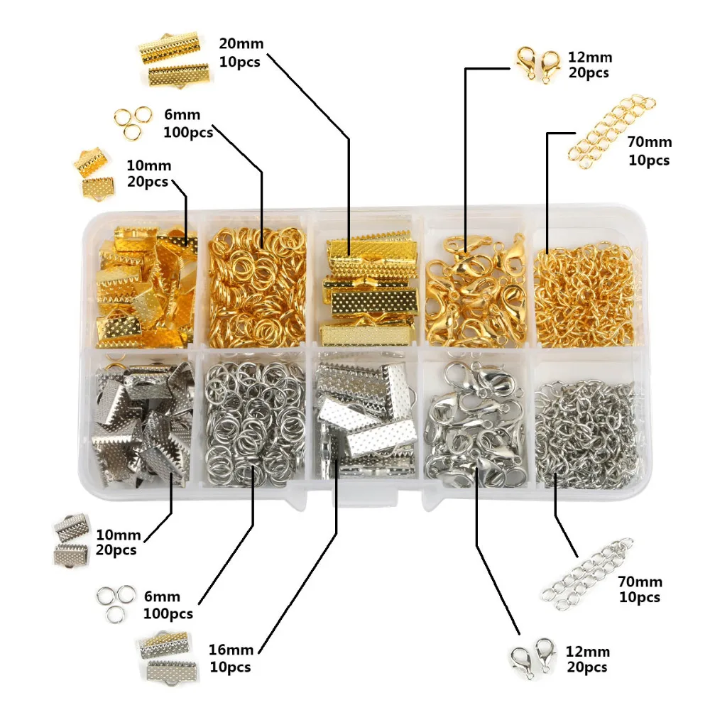 Сделай сам, Ювелирная фурнитура, коробка для изготовления, прыжок, одиночное кольцо/застежка-Омар, Пряжка/обжимной Конец/расширитель цепи/серьги, крючки для DIY, Набор Бусин
