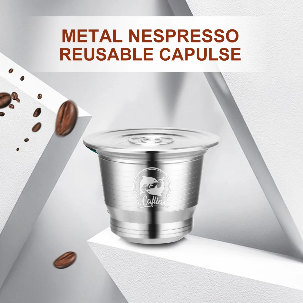 

Stainless Steel Metal Coffee Capsule Compatible for Nespresso Machine Refillable Reusable Tea Capsule Get 1 x Spoon & 1 x Brush