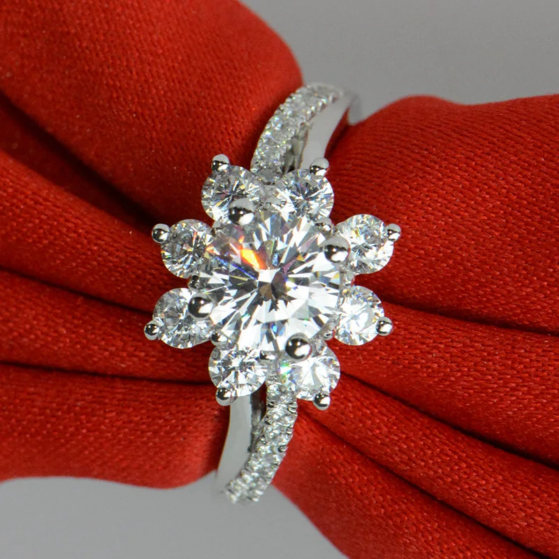 

1 carat silver man made diamant flower wedding ring jewelry for women (JSA)
